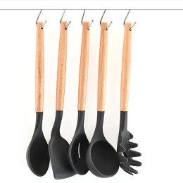 14pcs Non-Stick Silicone Utensil Set Wooden Handle Kitchen Utensil Safety Cooking Utensils With Washable Modern Cookware