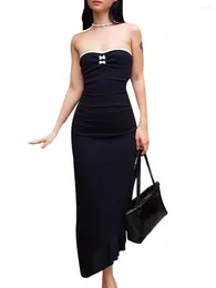 Casual Dresses Women S 2 Piece Summer Outfits Black Sleeveless Off Shoulder Tube Tops Long Bodycon Skirt Set