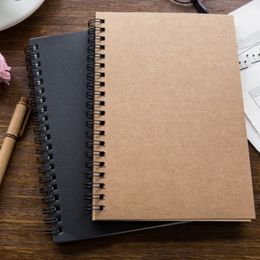 Retro Style Kraft Paper Double Coil Ring Spiral Notebook Sketchbook Diary Paper Writing Pads Notepad Student School Supplies