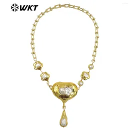 Pendants WT-JN241 Amazing Gorgeous Keshi Pearl Beads Necklace Precious 18k Real Gold Plated Baroque Pendant In 3PCS