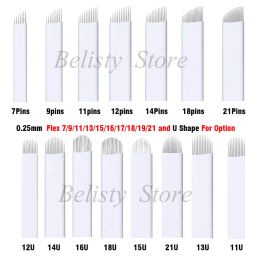 Supplies White 0.25mm Flex 7/9/11/12/16 Microblading Eyebrow Tattoo Needles Permanent Makeup Manual Blades Shading Pins