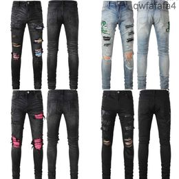 Jeans for uomini designer jeans skinny moker bianco lungo strappa strappati strappati slim fit foro dritta motocicletta moto maschio e allungamento pantalone pantalone j5yi