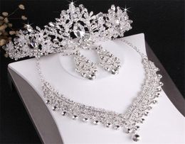 Bride wedding crown necklace earrings threepiece set designer white crystal jewelry set handmade fine craft headpieces9028516