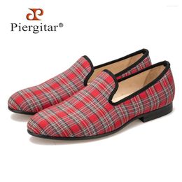 Casual Shoes Piergitar Handmade Scottish Plaid Men Fabric Loafers Plus Size Flats US 4-17