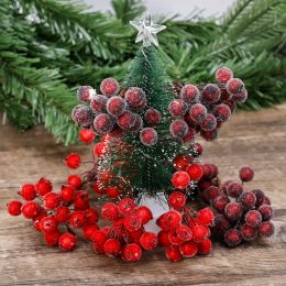Artificial Frosted Holly Berries Christmas Red Cherry Fake Fruit Berries Frosted Fruit Berry for DIY Christmas Artificial Decor