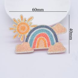 12Pcs Glitter Print Appliques Rainbow for DIY Crafts Cake Topper Handmade Headwear Hair Clips Bow Decor Hat Sewing Patches