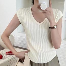 Women's T Shirts T-shirt V Neck Short Sleeve Tops Summer Blouse White Black Pink Korean Fashion Casual Tees 2024 Lady Top
