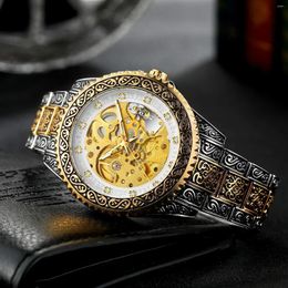 Wristwatches Men Hollow Out Automatic Mechanical Rhinestone Dial Wrist Watch Classic Fashion Business Hip Hop Boys Watches