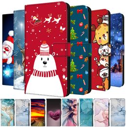 Christmas Marble Leather Cases For LG G8 G8X G8S G7 V60 V50 V40 ThinQ V30 Phone Wallet Flip Cover G 8S Card Holder Stand Bags