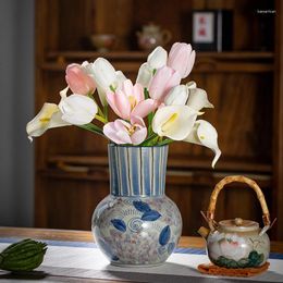 Vases Surprise Price Antique Ceramic Vase Hand Drawn Aquatic Flower Arrangement Blue White Porcelain Flask Multifunctional Decoration