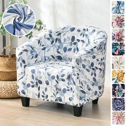 Flower Print Tub Chair Cover for Living Room Spandex Club Armchair Slipcovers Elastic Single Sofa Covers Home Bar Counter Hotel