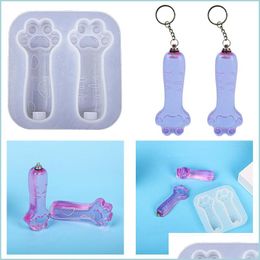 Molds Diy Cat Paw Flashlight Epoxy Resin Mold Handmade Keychain Casting Jewelry Making Tools Led Light Bb Stick Sile Drop Delivery Equ Dhtuq