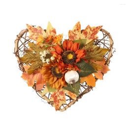 Decorative Flowers Autumn Pumpkin Wreath Artificial Sunflower Halloween Thanksgiving Garden Door Decor Pendant Harvest Courtyard