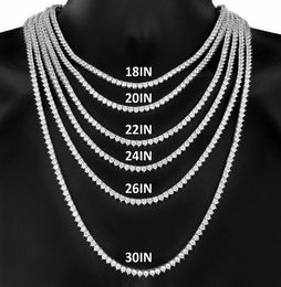 3 Prong 3mm 4mm 1 Row 18k Gold Finish Lab Diamonds Bling Tennis Chain Necklace Anti Tarnish Copper Zircon Tennis Chain7267179