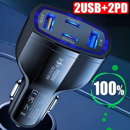 38W Mini Car Charger 4in1 Cell Phone Charger 2USB+2PD Fast Charging Cars Cigarette Lighter for IPhone Samsung Auto Fast Charging