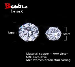 6mm 8mm Zircon CZ Round Stud Earrings Hip hop Jewellery Men Copper Material Iced Bling Pushback343a9877288