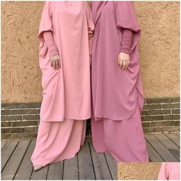 Ethnische Kleidung Ramadan Eid Kleider zweiteilige muslimische Frauen Set Gebetskleidungsstück Nikab Abaya Kleid Long Khimar Hijab Robe Kaftan Niqab Drop otfhm