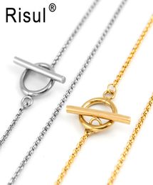 Risul Stainless Steel Rolo o Link Chain Thin Necklace Women Toggle t Bar Choker Locket Chain Female Jewelry Collares De Moda1233692