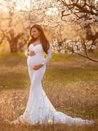 Maternity Dresses Pregnant Lace Dress for Photography White Maternity Gown for Photoshoot Ground Length Baby Shower Dress Baby Bump Shooting 24412