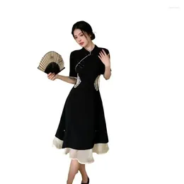 Ethnic Clothing Chinese Improved Hanfu Cheongsam Dress Women A Line Qipao Fashion Style Short Sleeve Casual Daily Lady