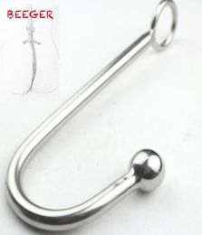 BEEGER Sexy Slave bondage hook Top Quality Stainless Steel Anal Hook with Ball Hole Metal Anal Plug Butt Anal Sex Toys Y181108024888126