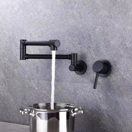 Tuqiu Foldable Pot Filler Tap Wall Mounted Brushed Gold Kitchen Faucet Hot and Cold Black Sink Tap Rotate Folding Spout Brass