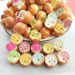 10PCS Mini Resin Luminous Chicken Ornament Kawaii 3D Eggshell Chick Toys DIY Phone Case Cream Gel Accessories Garden Decoration