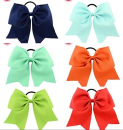 20Pcs 8 Inch Large Solid Cheerleading Ribbon Bows Grosgrain Cheer Bow Tie With Elastic Band Girls Rubber Hair Bands Beautiful HuiL8670348