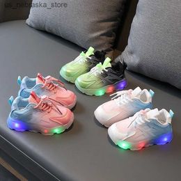 Sneakers Childrens LED luminous casual shoes suitable for boys mesh breathable sports girls childrens Tenis Q240412