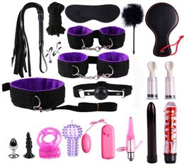 Massage 21pcs Sex Bdsm Bondage Set Gag Handcuffs Whip Ropes Blindfold Nipple Clamps For Woman Sex Toys For Couples Slave Adult Gam7537376