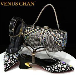 Chan est INS Style Lace Elegant High Heels PointedToe Nigeria Design African Ladies Shoes And Bag Set 240321