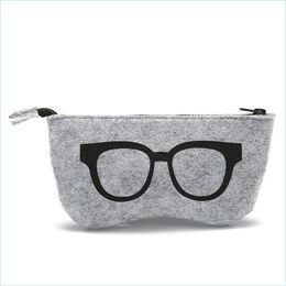 Sunglasses Cases & Bags New Glasses Case Wool Felt Women Men Box Fashion Zipper Eyeglasses Mti-Purpose Bag Colorf Wholesale Drop Deliv Dhge2