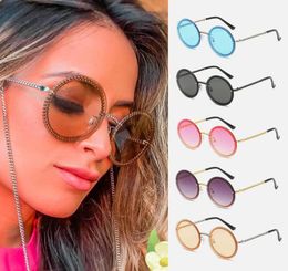 Sunglasses Xiaoxiang Round Frame Ladies Metal Chain Fashion Rimless Trendy Glasses Oculos Sol Feminino7473800