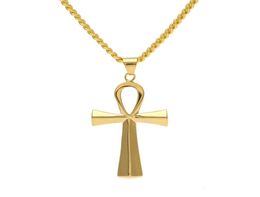 NEW Stainless Steel Ankh Necklace Egyptian Jewellery Hip Hop Pendant Iced Out Gold Key To Life Egypt Necklace 24" Chain8624764