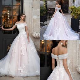 Naviblue 2024 Wedding Dresses Off Shoulder Lace Appliques Bridal Gowns Custom Made Lace-up Back Sweep Train A-Line Wedding Dress