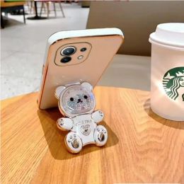 Cute Quicksand Bear Holder Plating Phone Case For Xiaomi Mi 12T 11T 12 13 10 11 Lite Mi13 13 Pro 13Lite 5G 8 9 9T Stand Cover