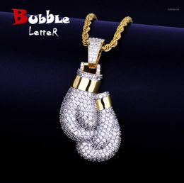 Chains Bling Boxing Gloves Pendant Necklace Charm Rope Chain Gold Color Iced Cubic Zircon Men039s Hip Hop Jewelry13555200