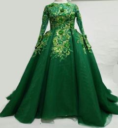 Organza ball gown prom dresses long sleeves green muslim elegant modest dresses evening islamic prom dress3477792