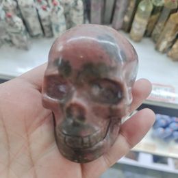Decorative Figurines Natural Rosy Quartz Hand Carved Carving Reiki Healing Skulls For Decorate Home Office Decoration Gift