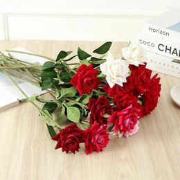 Decorative Flowers 1PC Silk Roses Artificial Velvet Corner Fake Flower Bouquet Rose Artificielle For Wedding Home Garden Decor Valentine's