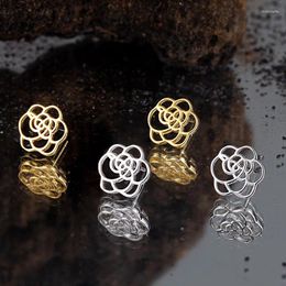 Stud Earrings 925 Sterling Silver Camellia Hollow Niche Design Sweet Elegant Gift For Ladies And Girls