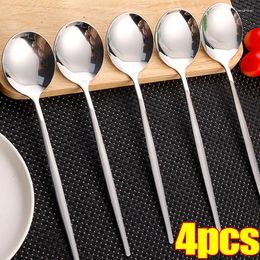 Spoons 1/4Pcs Long Handled Stainless Steel Coffee Spoon Silver Dessert For Ice Cream Sopu Scoop Dinner Kitchen Accessories
