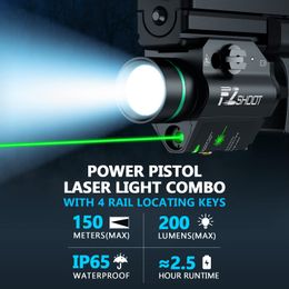 Pistol Green Laser Light Sight Rail Mount Picatinny Combo 200 Lumens Gun Flashlight Weapons Lanterna Torch Hunting