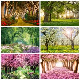 Spring Scene Photography Backdrop Forest Flowers Blossom Tree Grassland Natural Landscape Baby Portrait Photo Background Studio