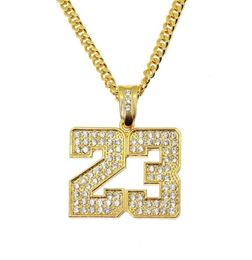 hip hop number 23 diamonds pendant necklaces for men golden silver alloy rhinestone luxury necklace Cuban link chain fashion jewel4505005