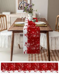 Christmas Balls Snowflakes Red Table Runner Xmas Linen Table Flag Cover Home Decorations Navidad Noel Gifts Tablecloth