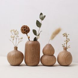 Creative Dry Flower Arrangement Vase Rustic Solid Wood Small Vase Without Flower Handmade Technique Vase Wooden Craft Home Decor