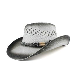 Retro Handmade Weave Straw Women Men Hollow Western Cowboy Hat Lady Dad Sombrero Hombre Cowgirl Jazz Sun Caps Size 5658cm Q08055587339