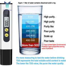 TDS Metre Digital Water Tester 0-9999ppm Drinking Water Quality Analyzer Monitor Philtre Rapid Test Aquarium Hydroponics Pools
