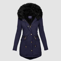 Women Plus Size Winter Coat Lapel Collar Long Sleeve Jacket Vintage Thicken Coat Jacket Warm Hooded Thick Padded Outerwear Big